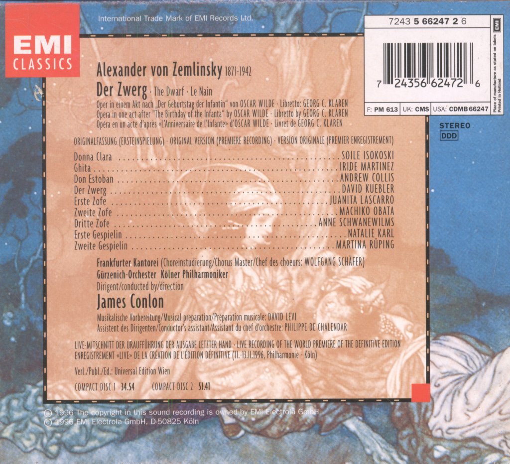 Frankfurter Kantorei, Gürzenich-Orchester Kölner Philharmoniker, James Conlon - Zemlinsky - Der Zwerg / The Dwarf / Le Nain - Cd Set