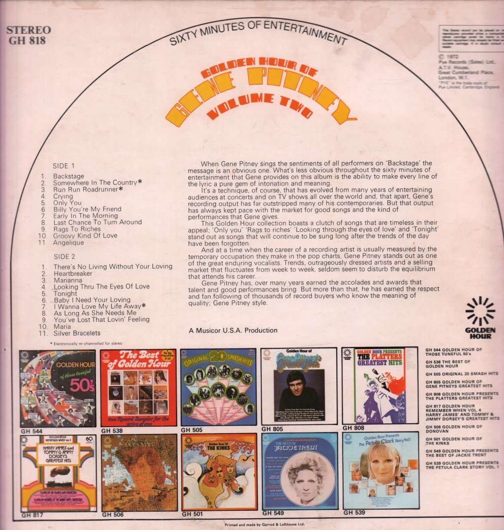 Gene Pitney - Golden Hour Of Gene Pitney Volume Two - Lp