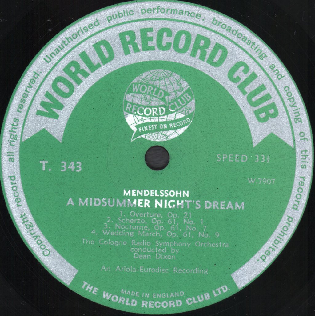 Hamburg State Philharmonic Orchestra / Pierre Dervaux - Mendelssohn - A Midsummer Night's Dream / Symphony No.4 [Italian] - Lp