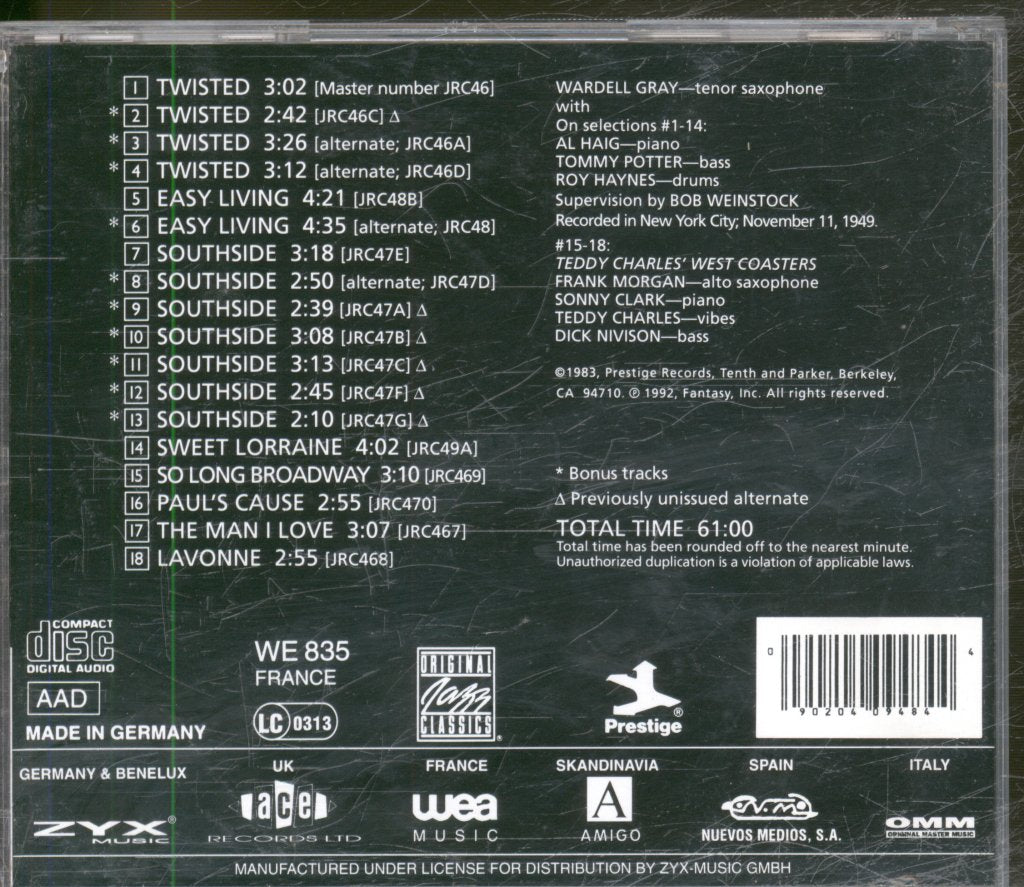 Wardell Gray - Wardell Gray Memorial, Volume 1 - Cd