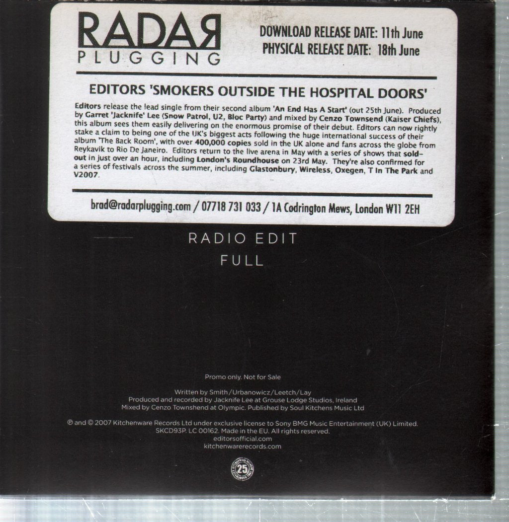 Editors (Indie Group) - Smokers Outside The Hospital Doors - Cd