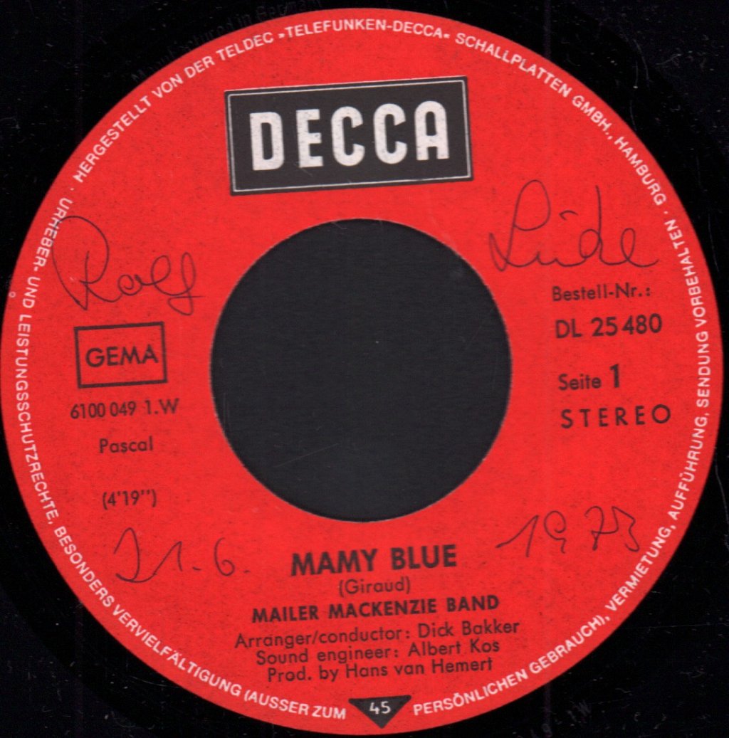Mailer Mackenzie Band - Mamy Blue - 7 Inch