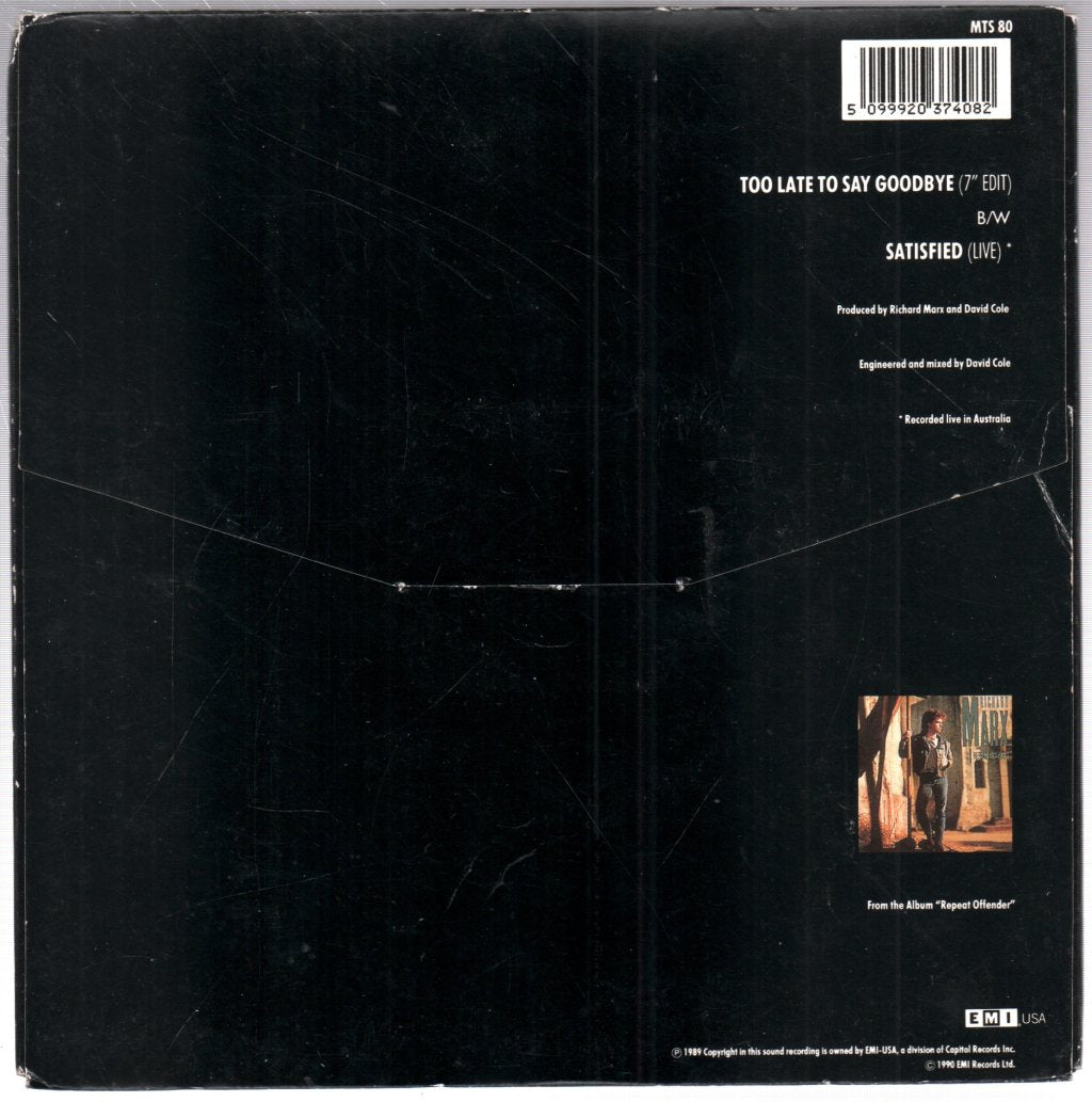 Richard Marx - Too Late To Say Goodbye - 7 Inch