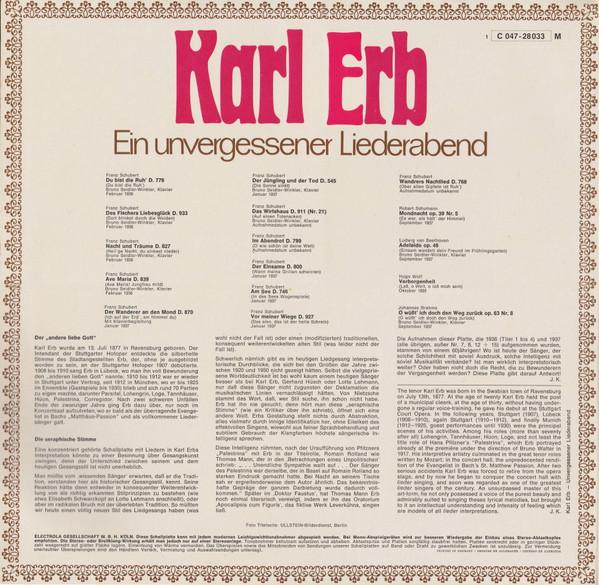 Karl Erb - Ein Unvergessener Liederabend - Lp