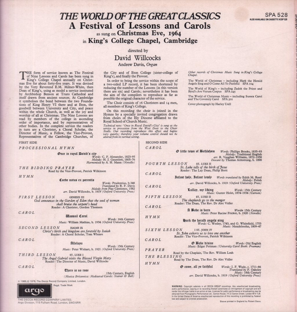 King's College Choir Of Cambridge - A Festival Of Lessons And Carols - Lp