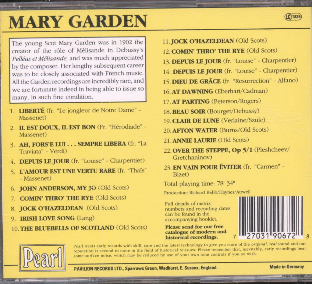 Mary Garden - A Selection of Her Finest Recordings - Cd