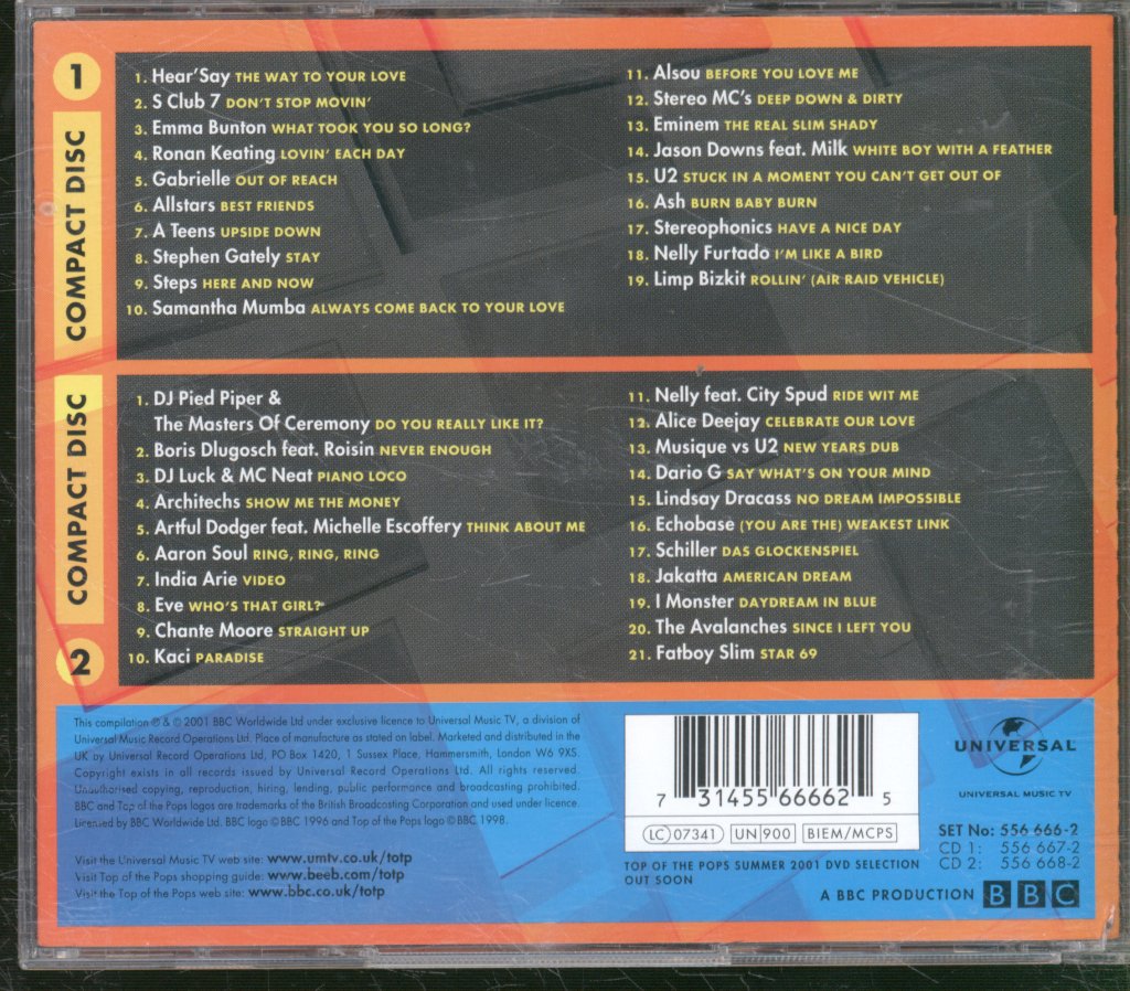 Various - Top Of The Pops Summer 2001 - Double Cd