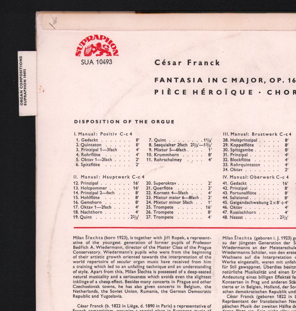 Milan Slechta - Cesar Franck - Organ Compositions - Lp