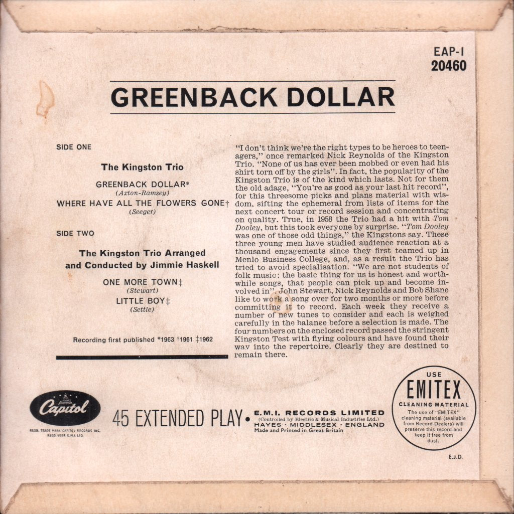 Kingston Trio - Greenback Dollar - 7 Inch