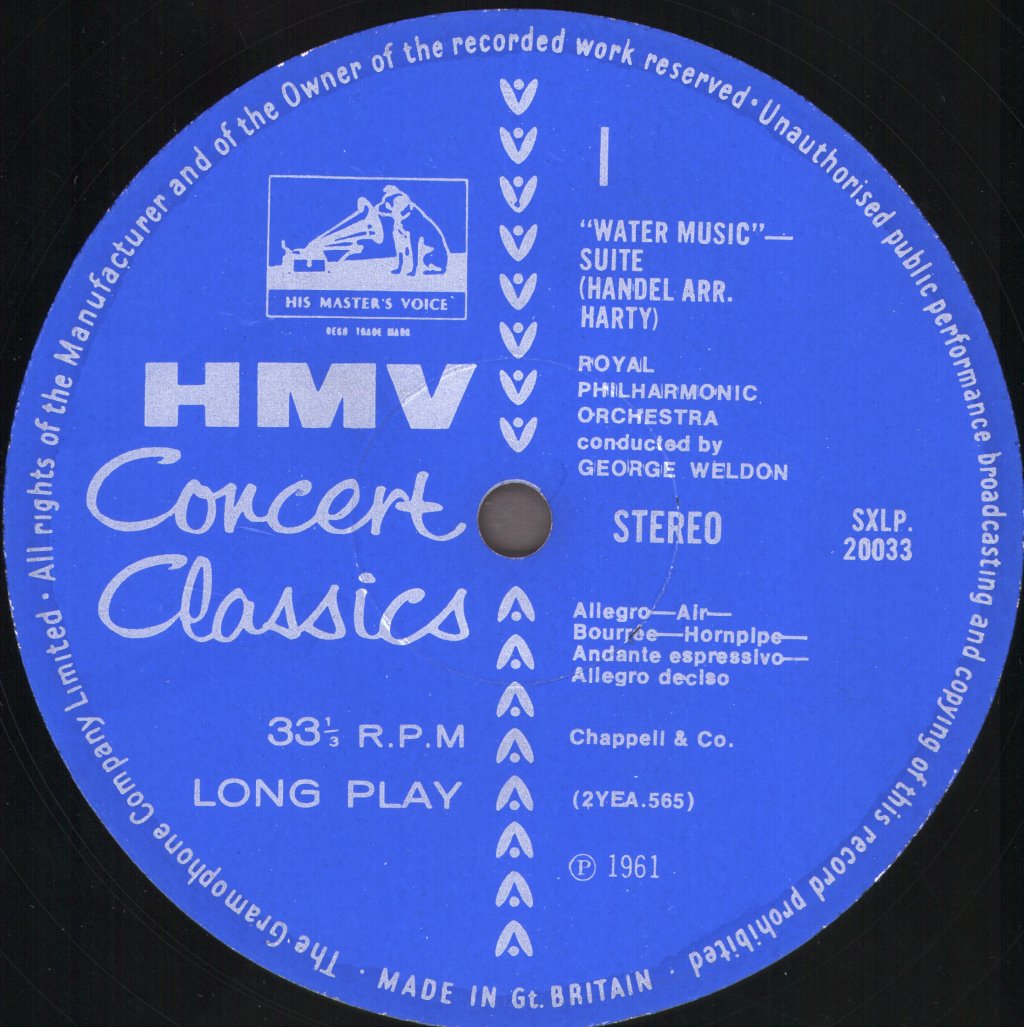 George Weldon / Royal Philharmonic Orchestra - Handel-Harty - Water Music Suite / Royal Fireworks Suite - Lp