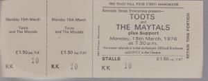 Toots And The Maytals - Free Trade Hall Manchester 15Th March 1976 - Ticket