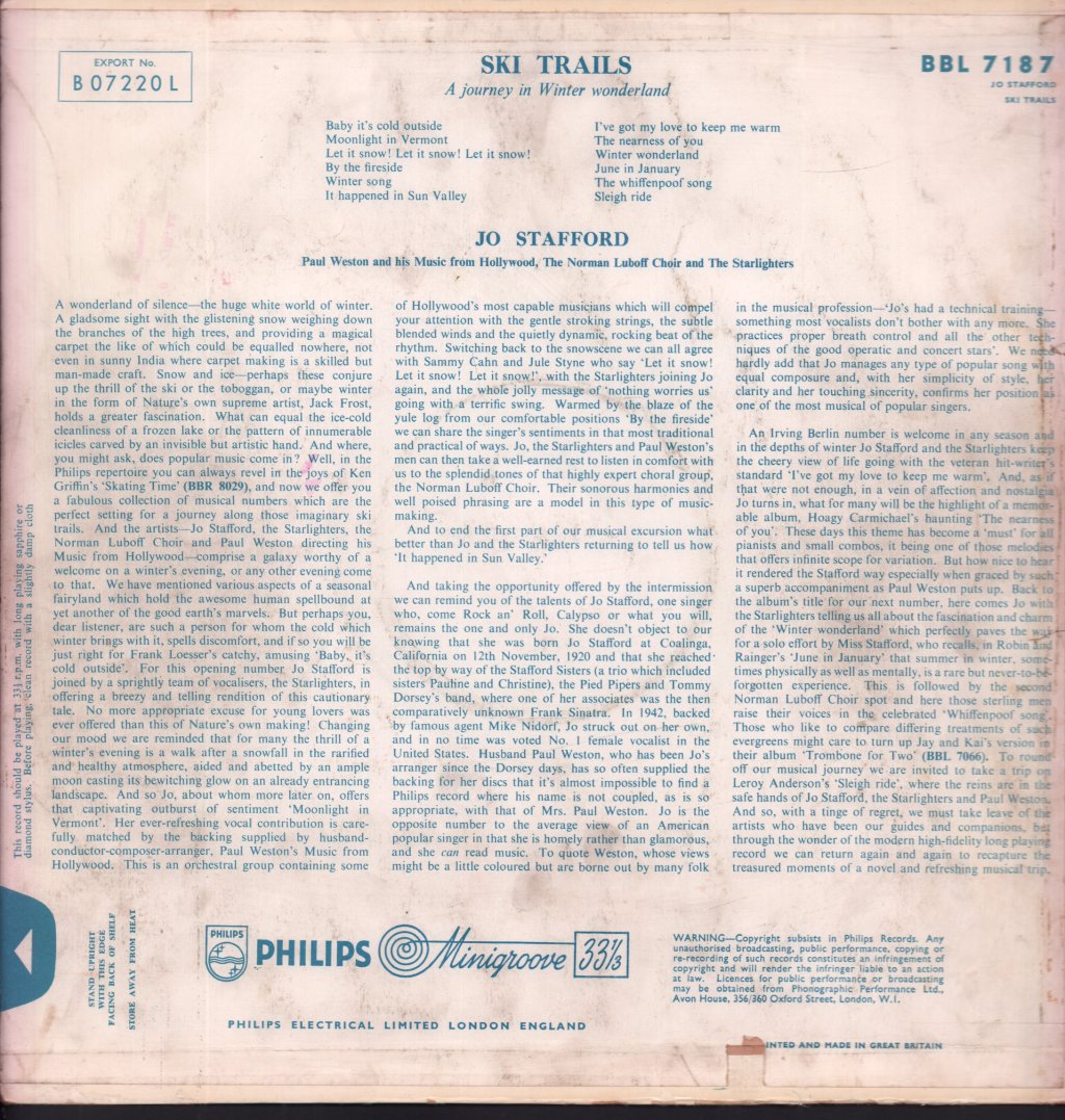 Jo Stafford - Ski Trails - Lp