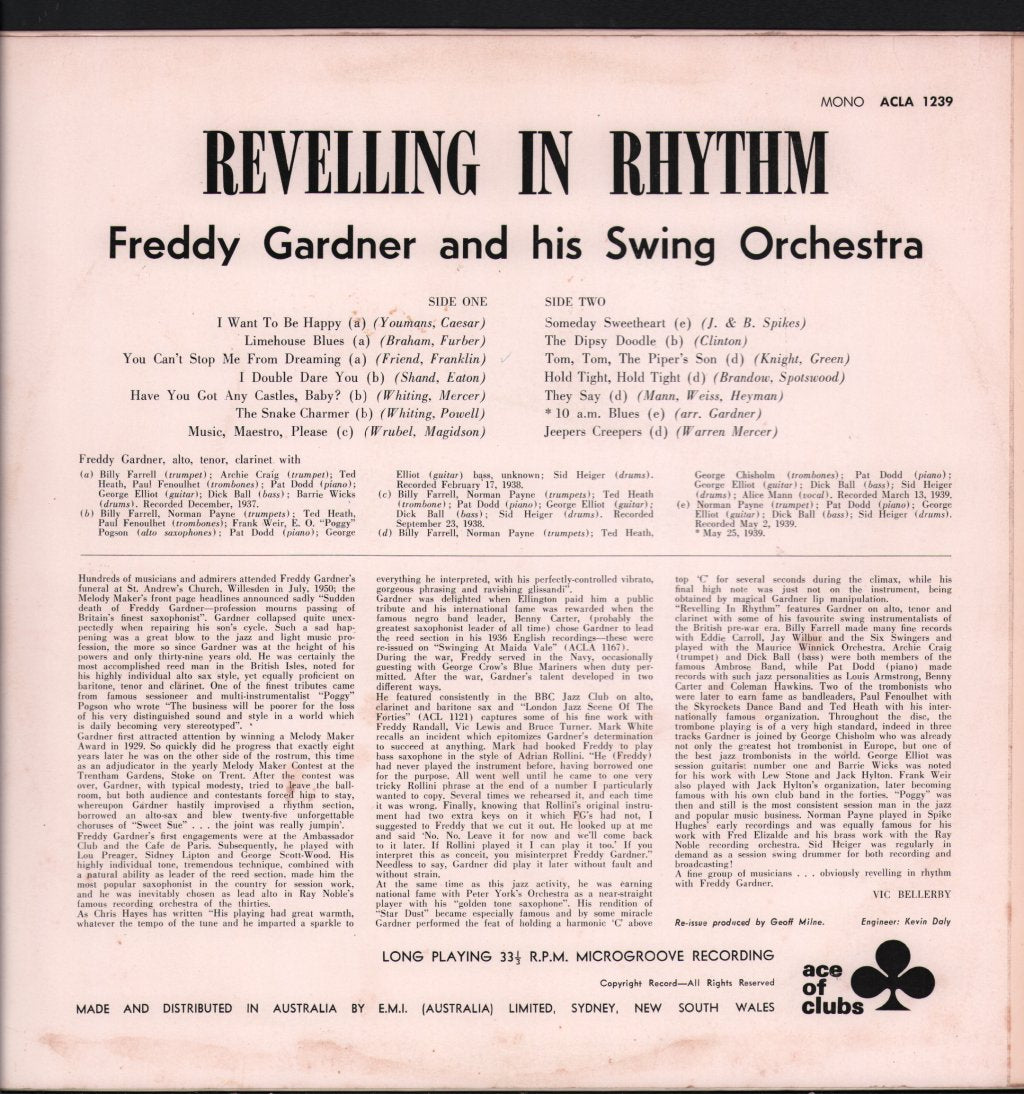 Freddy Gardner And His Swing Orchestra - Revelling In Rhythm - Lp