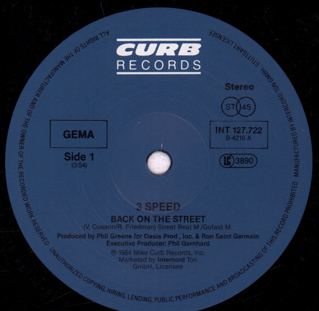 3 Speed - Back On The Street - 12 Inch