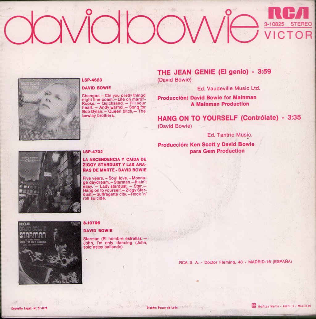 David Bowie - Jean Genie = El Genio - 7 Inch