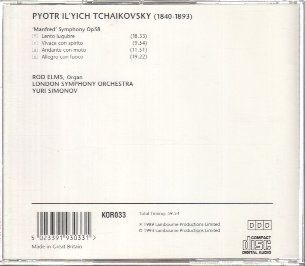 London Symphony Orchestra, Yuri Simonov - Tchaikovsky - Manfred Symphony - Cd