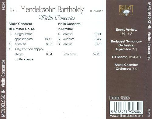 Emmy Verhey - mendelssohn Violin Concertos - Cd