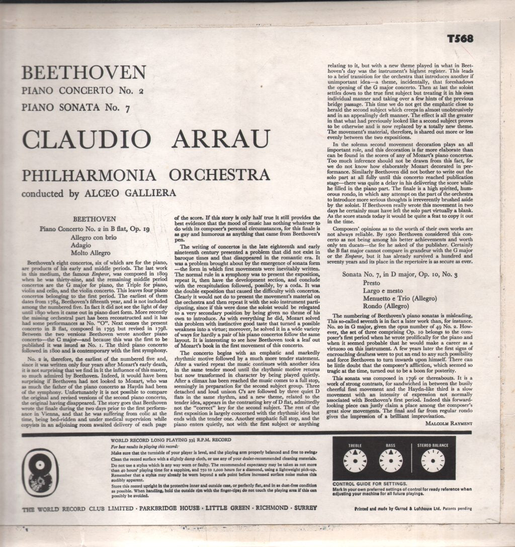 Claudio Arrau / Philharmonia Orchestra / Alceo Galliera - Beethoven - Piano Concerto No.2 - Lp