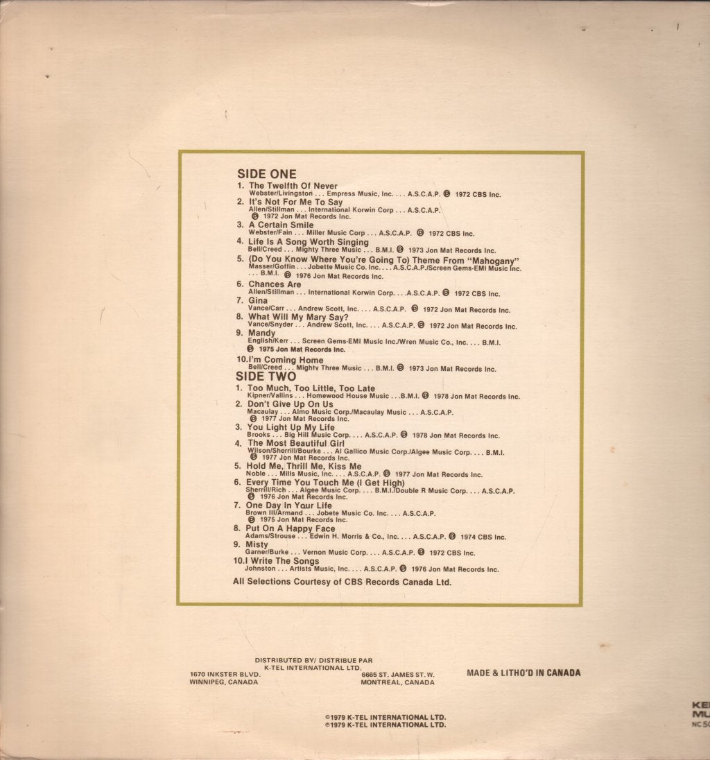 Johnny Mathis - Sincerely Yours - Lp