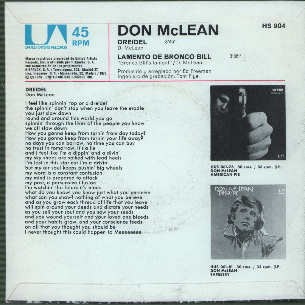 Don McLean - Dreidel - 7 Inch