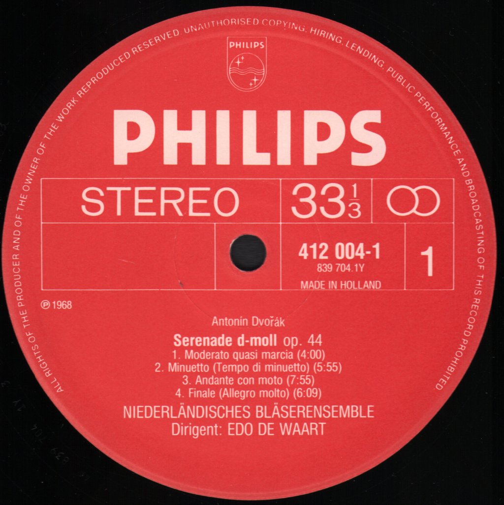 Netherlands Wind Ensemble / Edo De Waart - Dvorak - Serenade OP.44 / Gounod - Petite Symphonie / Schubert - Minuet And Finale - Lp