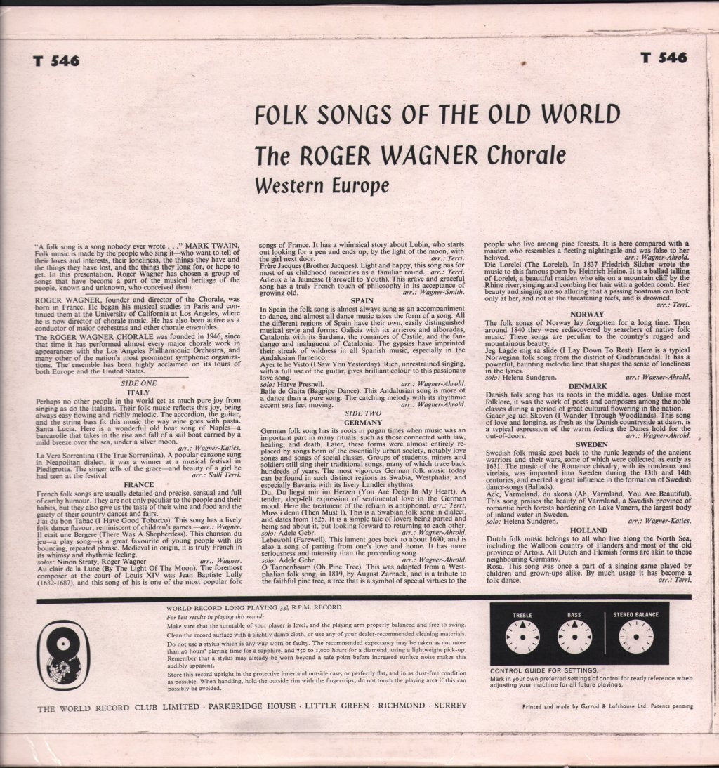 Roger Wagner Chorale - Folk Songs Of The Old World - Lp