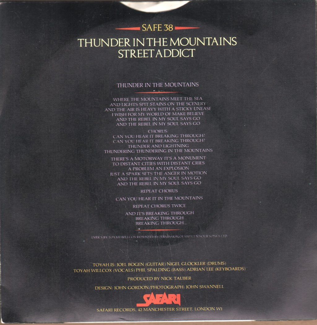 Toyah - Thunder In The Mountains - 7 Inch