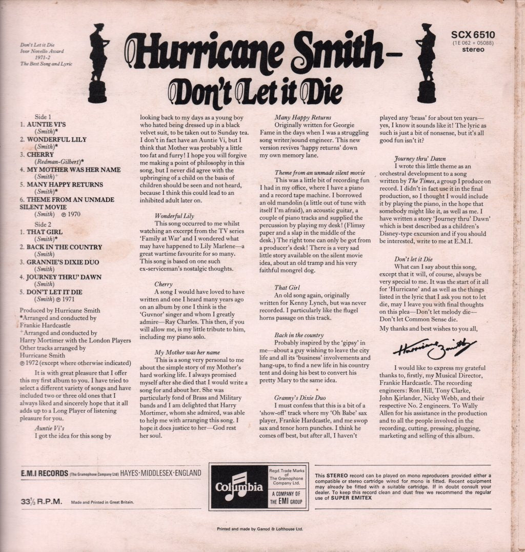 Hurricane Smith - Don't Let It Die - Lp