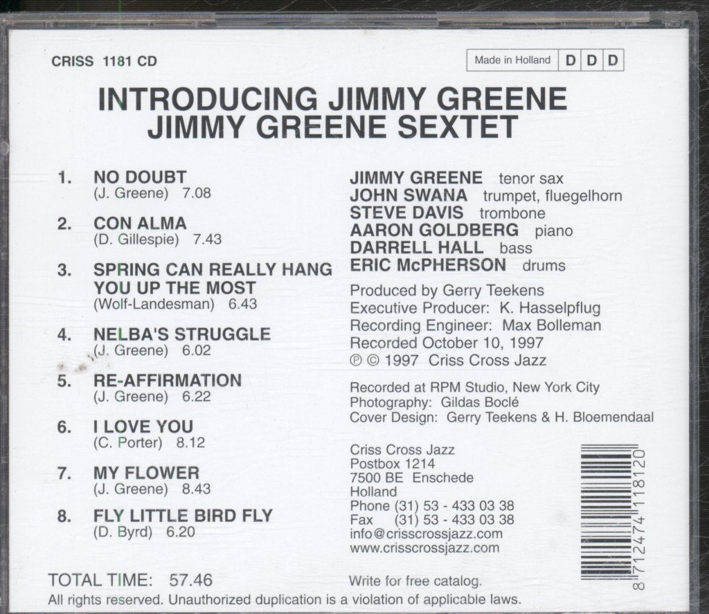 Jimmy Greene Sextet - Introducing Jimmy Greene - Cd