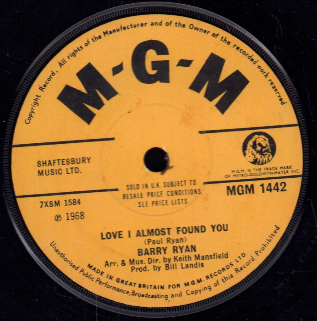 Barry Ryan - Eloise - 7 Inch