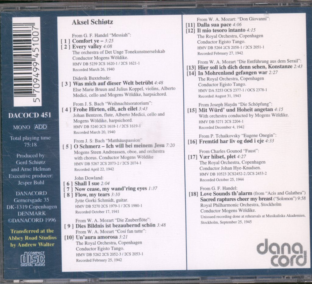 Aksel Schiøtz - Complete Aksel Schiøtz Recordings 1933-1946 - Oratorio And Mozart Arias 1940-45 - Vol 1 - Cd