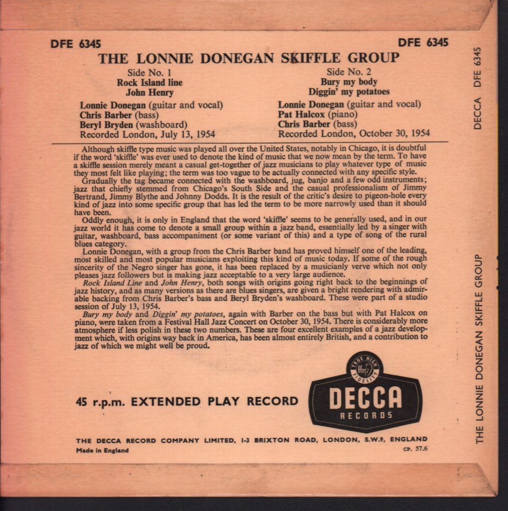 Lonnie Donegan Skiffle Group - Lonnie Donegan Skiffle Group - 7 Inch