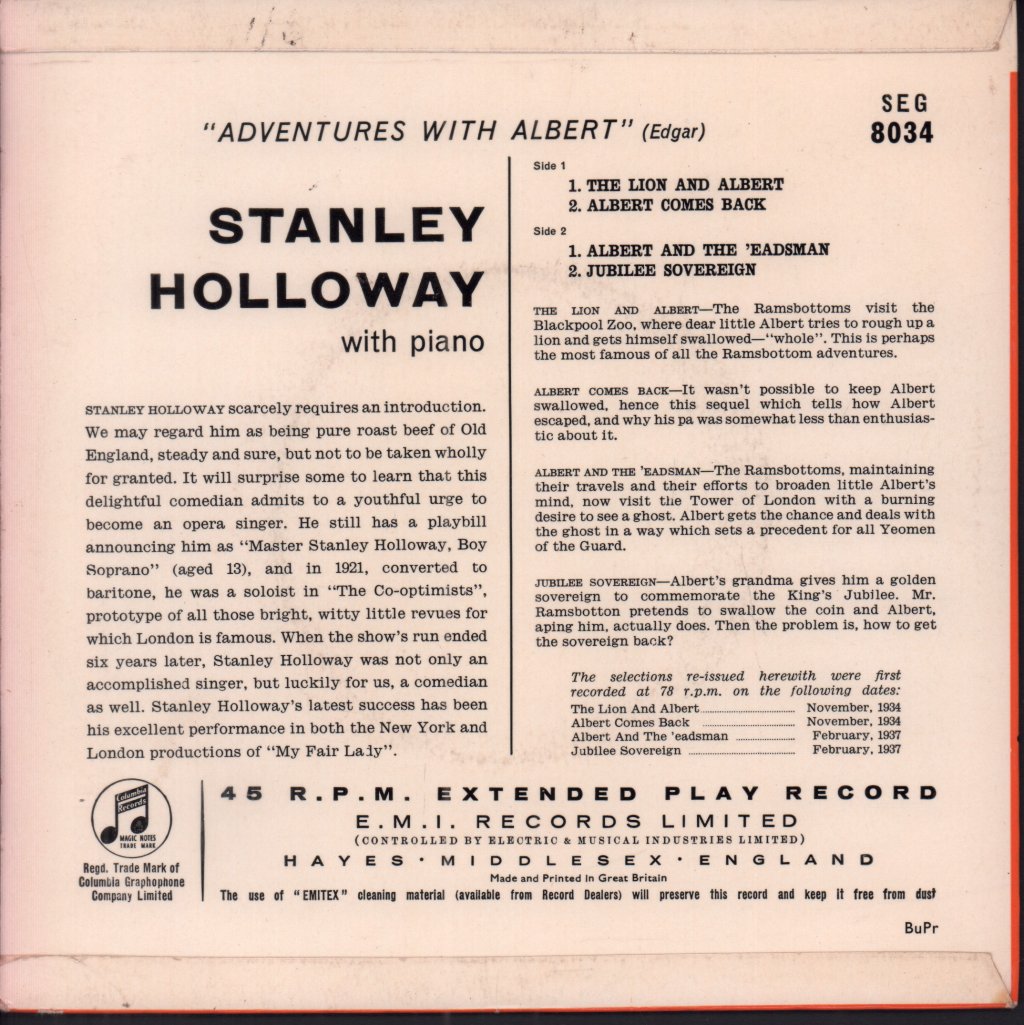 Stanley Holloway - Adventures With Albert - 7 Inch