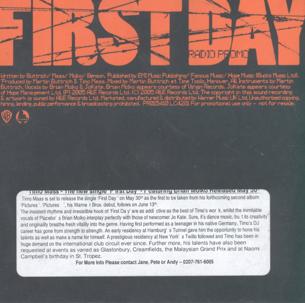 Timo Maas - First Day - Cd