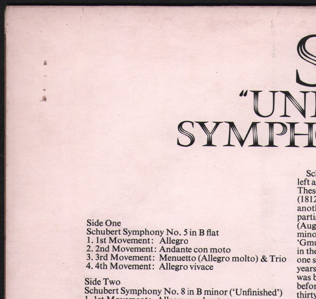 John Pritchard / London Philharmonic Orchestra - Schubert - "Unfinished" Symphony / Symphony No. 5 In B Flat Major - Lp