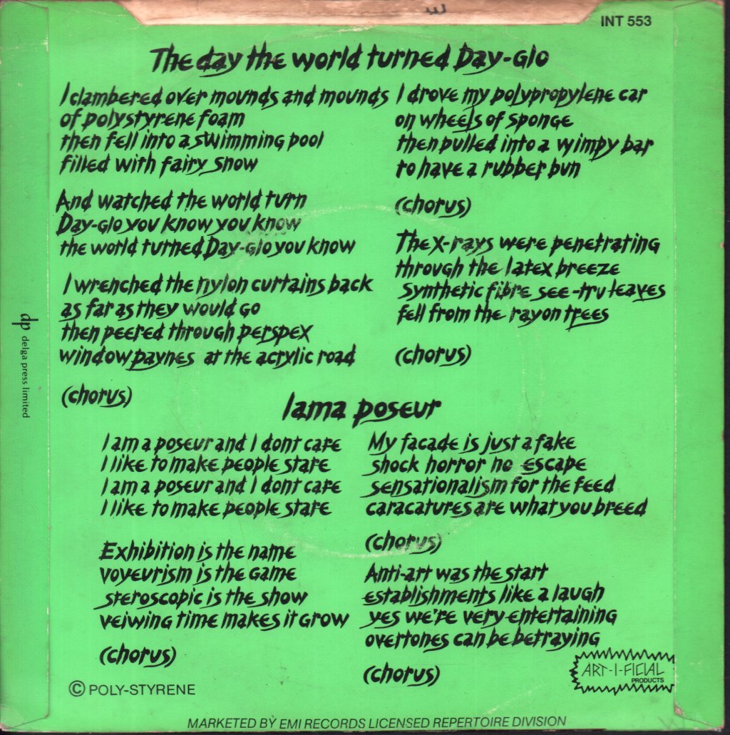 X-Ray Spex - Day The World Turned Day-glo - 7 Inch