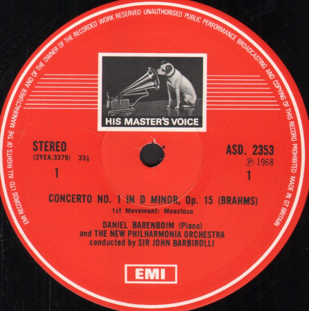 Daniel Barenboim / Sir John Barbirolli / New Philharmonia Orchestra - Brahms Piano Concerto No.1 In D Minor - Lp