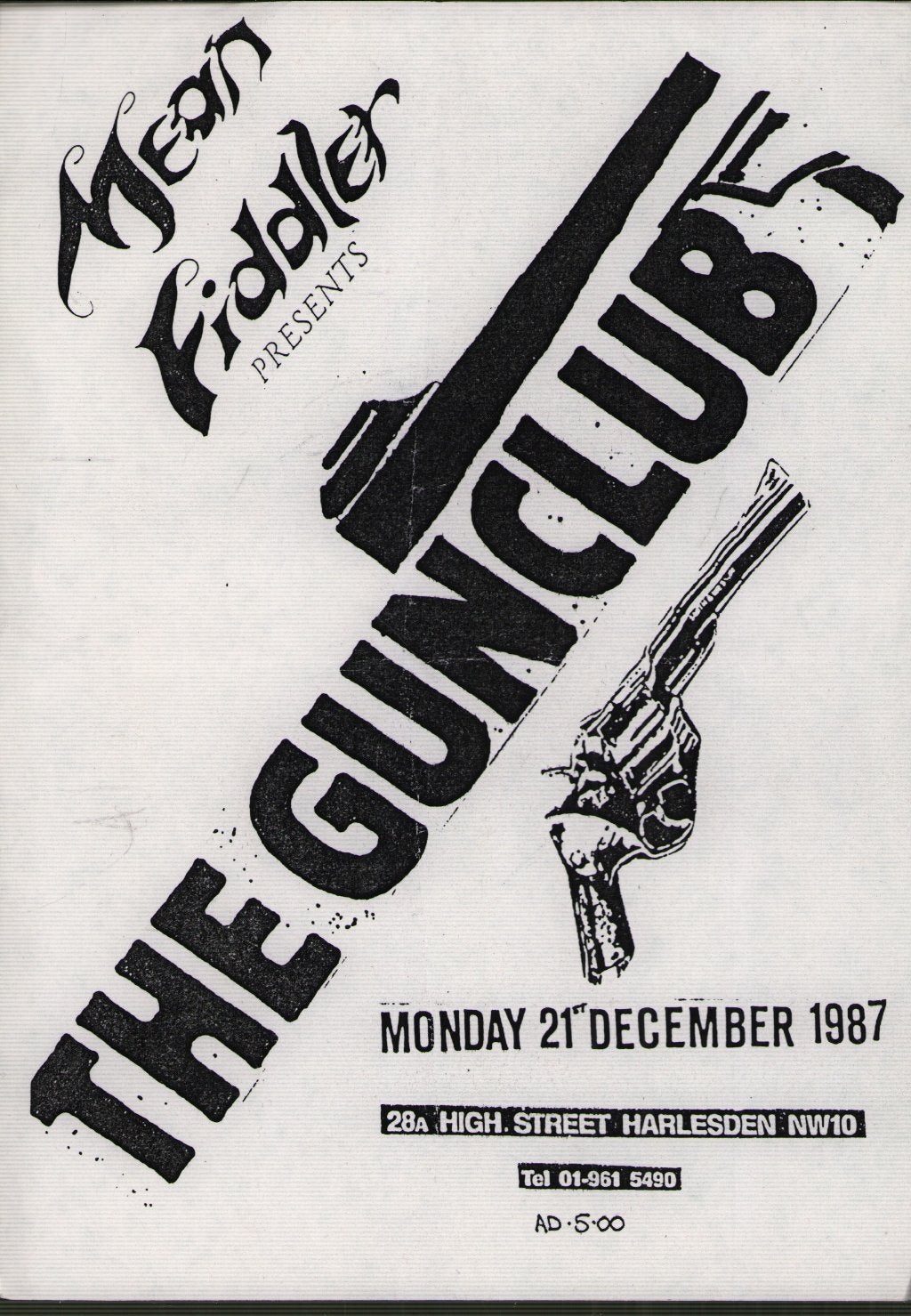 Gun Club - London Mean Fiddler 21/12/87 - Flyer