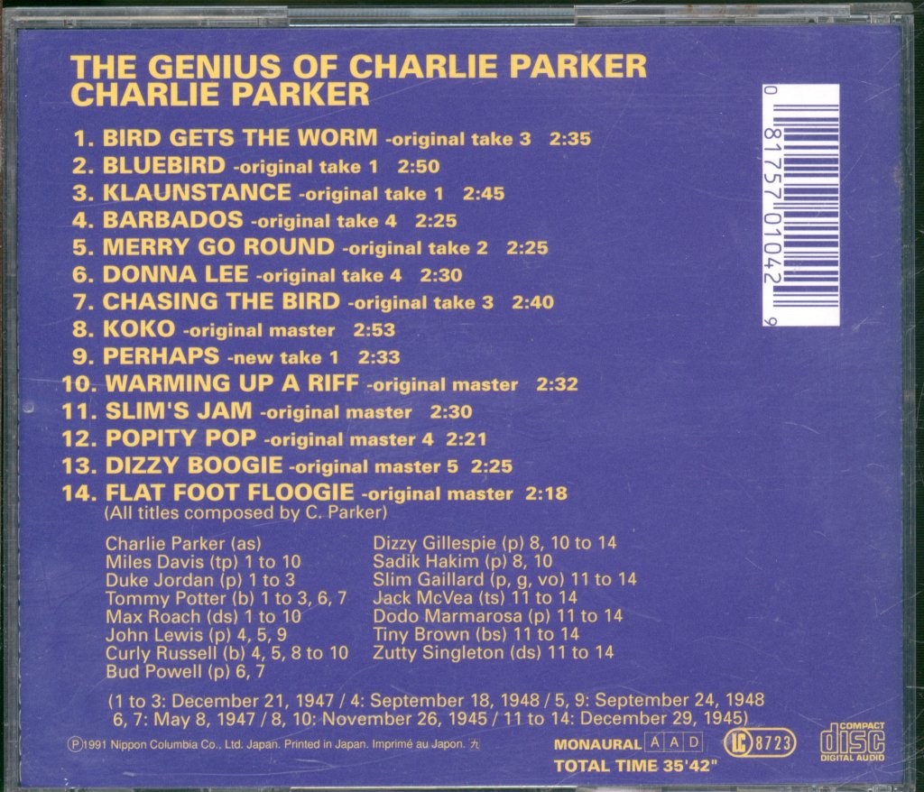 Charlie Parker - Genius Of Charlie Parker - Cd