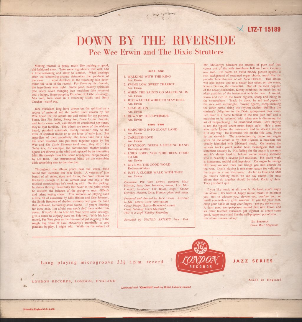 Pee Wee Erwin's Dixie Strutters - Down By The Riverside And Other Spirituals - Lp