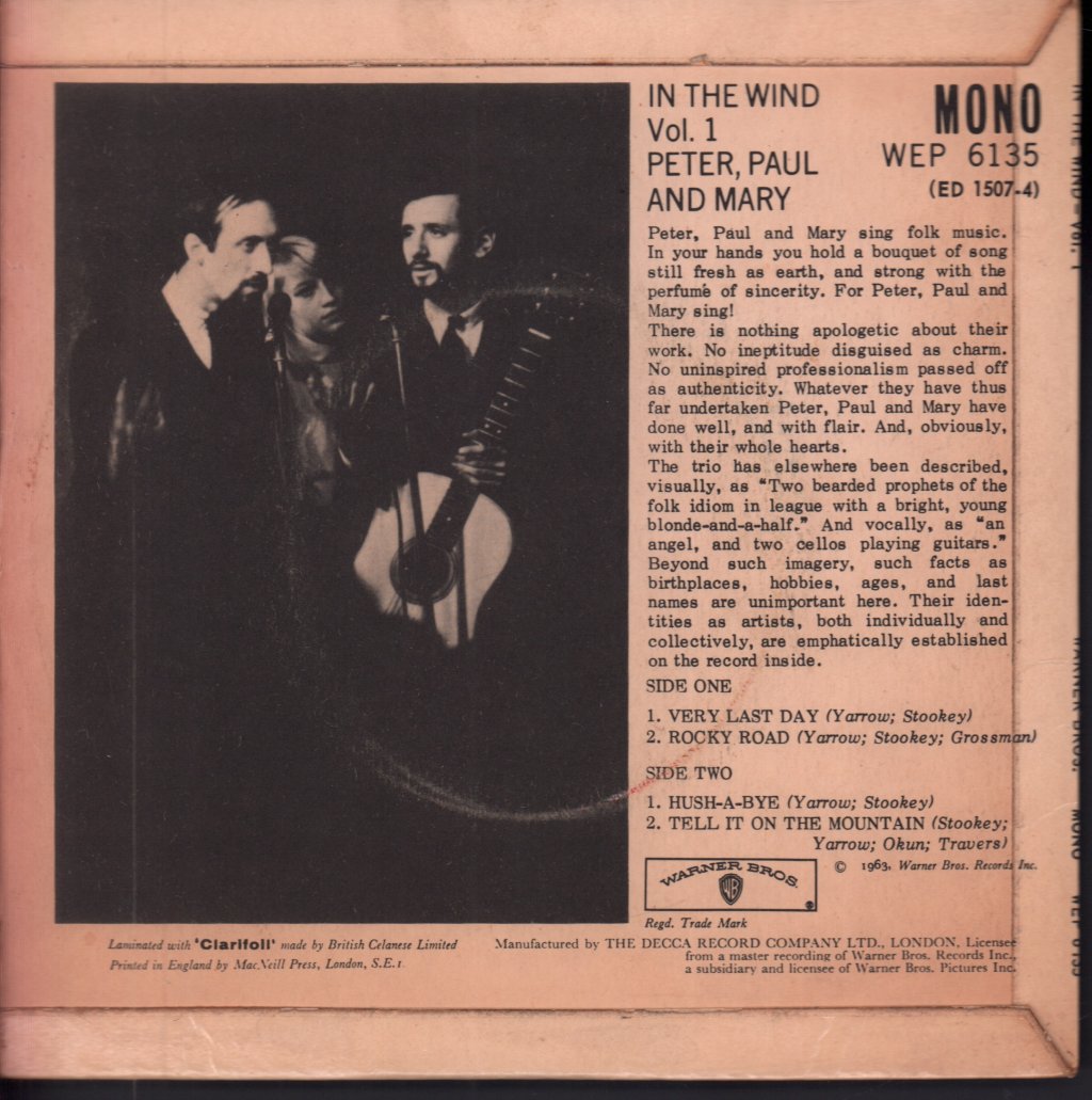 Peter Paul And Mary - In The Wind Vol 1 - 7 Inch