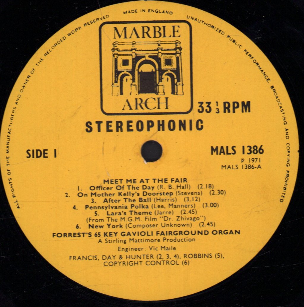 Various - Meet Me At The Fair, Forrest's 65 Key Gavioli Fairground Organ - Lp