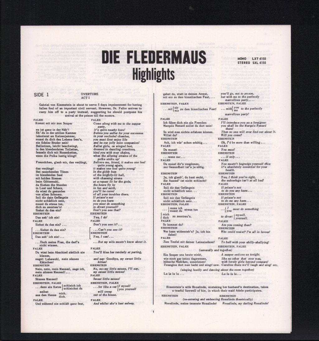 Hilde Gueden / Waldemar Kmentt / Erika Koth / Regina Resnik / Vienna Philharmonic Orchestra / Herbert Von Karajan - Johann Strauss - Die Fledermaus (Highlights) - Lp