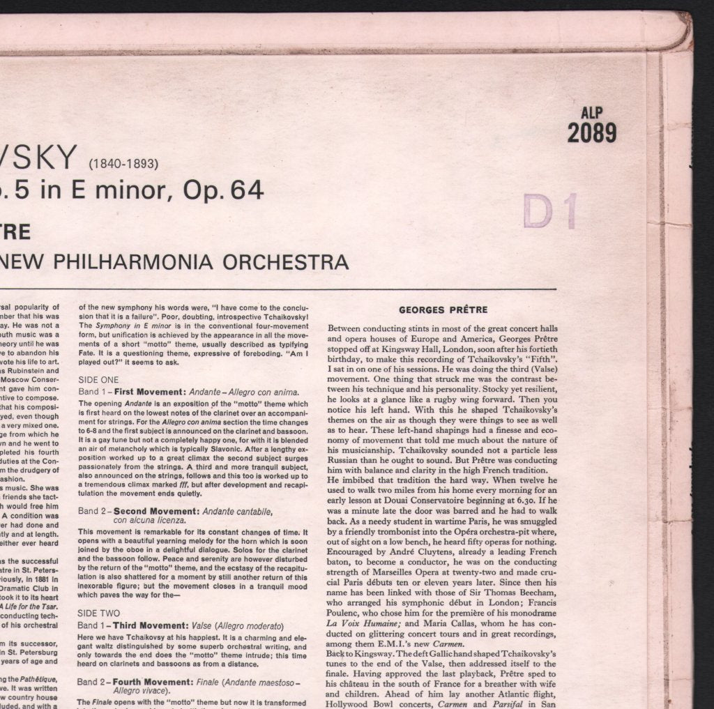 Georges Pretre / New Philharmonia Orchestra - Tchaikovsky - Symphony No. 5 In E Minor - Lp