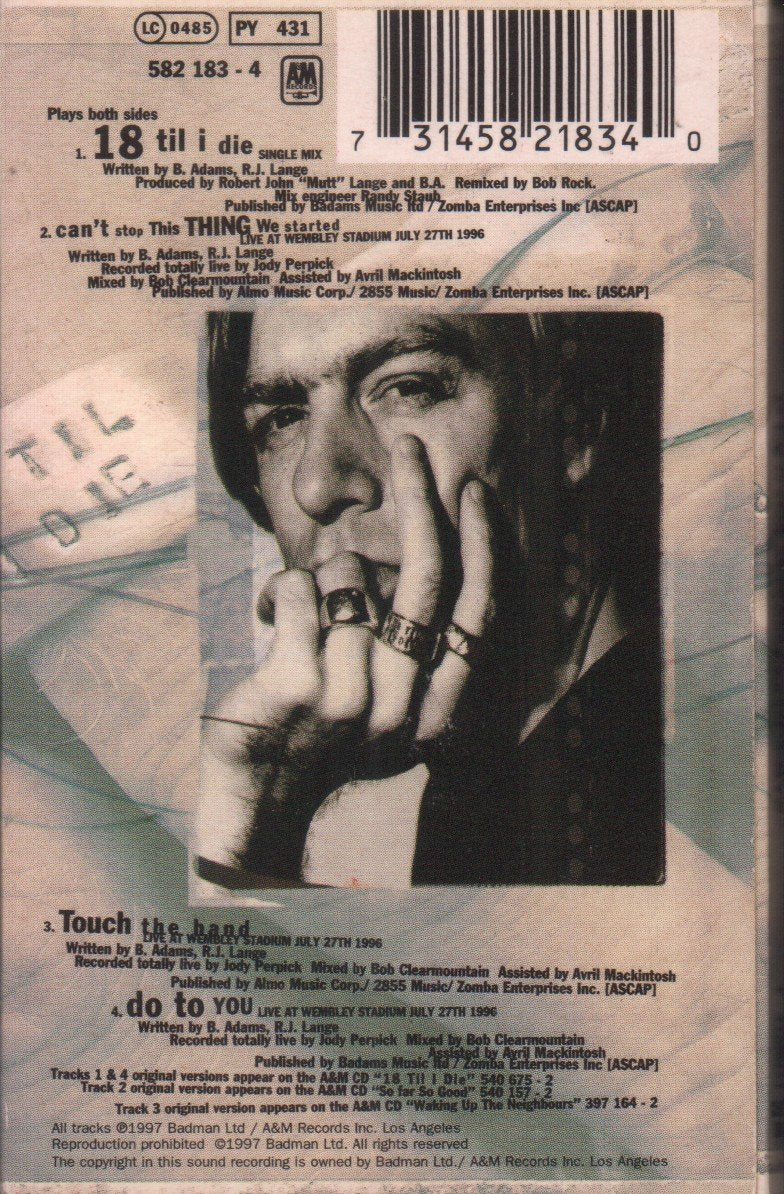 Bryan Adams - 18 Til I Die - Cassette