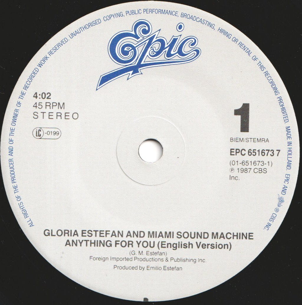 Gloria Estefan - Anything For You - 7 Inch