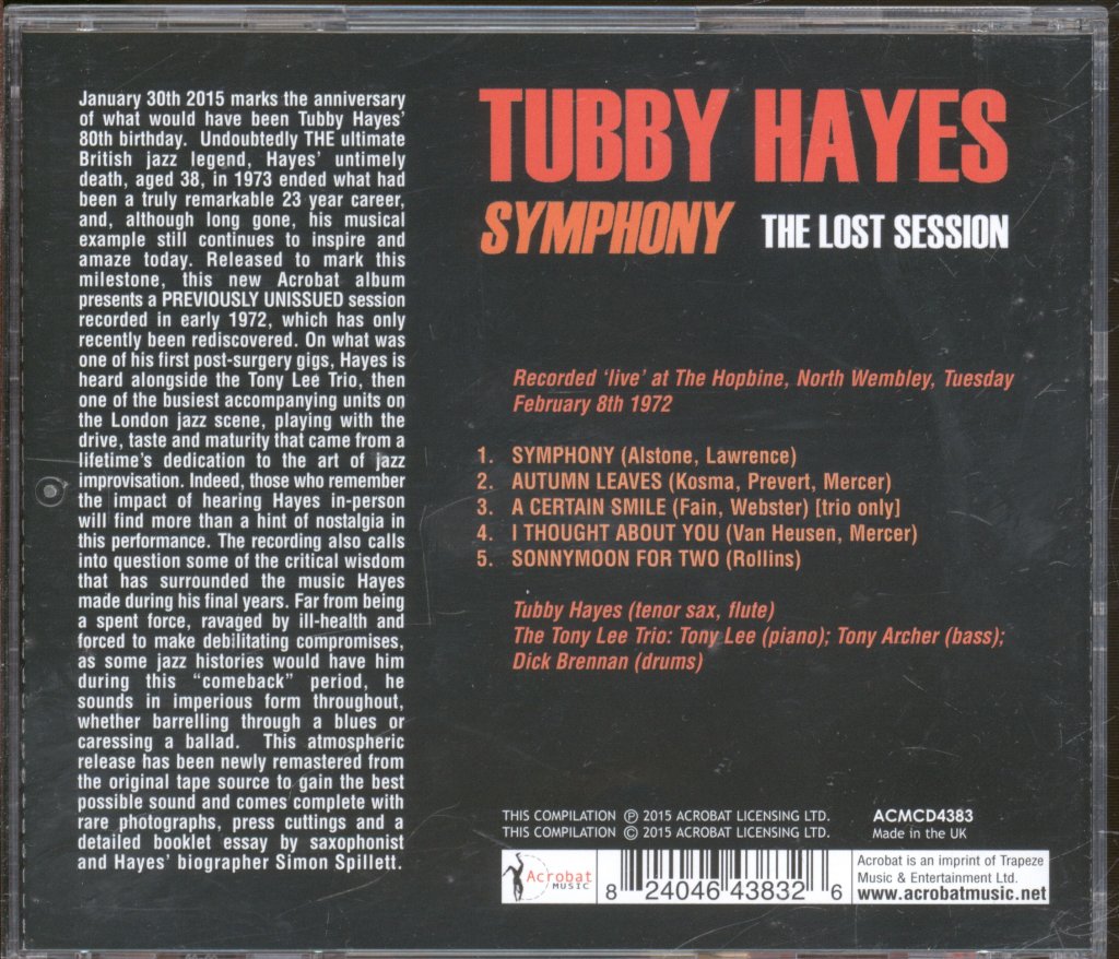 Tubby Hayes - Symphony The Lost Session - Cd