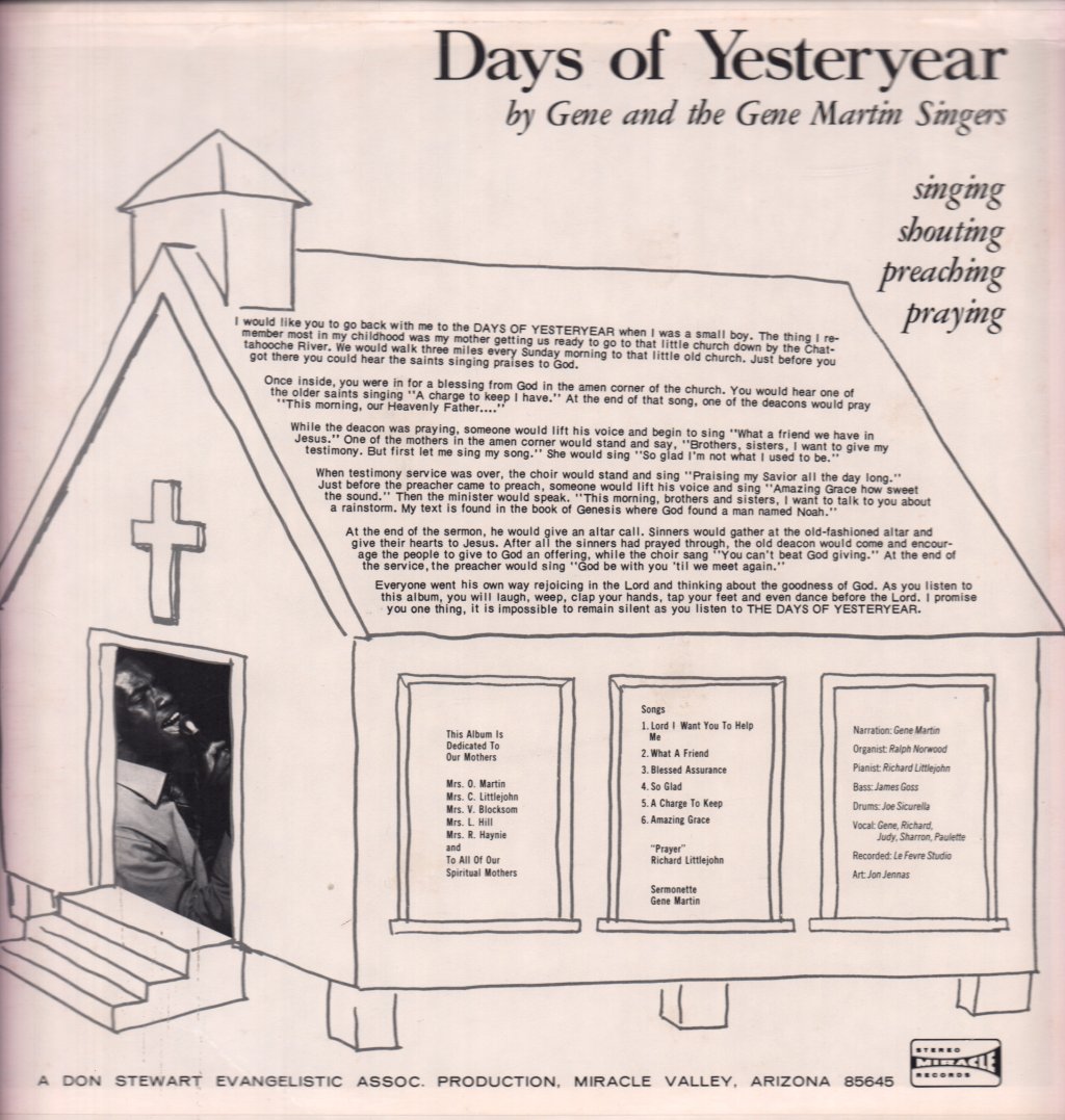 Gene and The Gene Martin Singers - Days Of Yesteryear - Lp