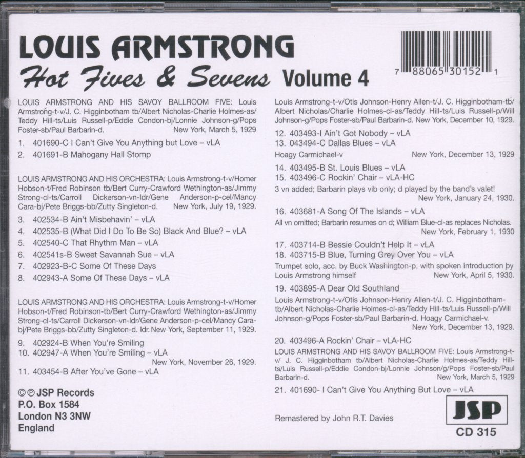 Louis Armstrong - Hot Fives And Sevens - Cd