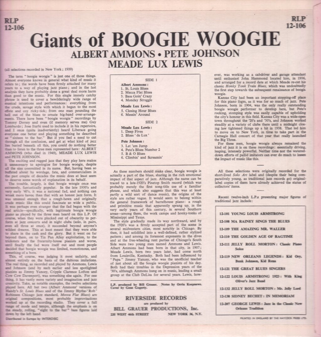 Pete Johnson Meade Lux Lewis Albert Ammons - Giants Of Boogie Woogie - Lp